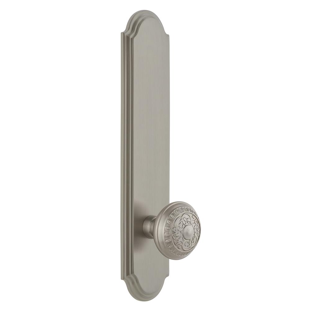 Grandeur by Nostalgic Warehouse ARCWIN Arc Tall Plate Privacy with Windsor Knob in Satin Nickel